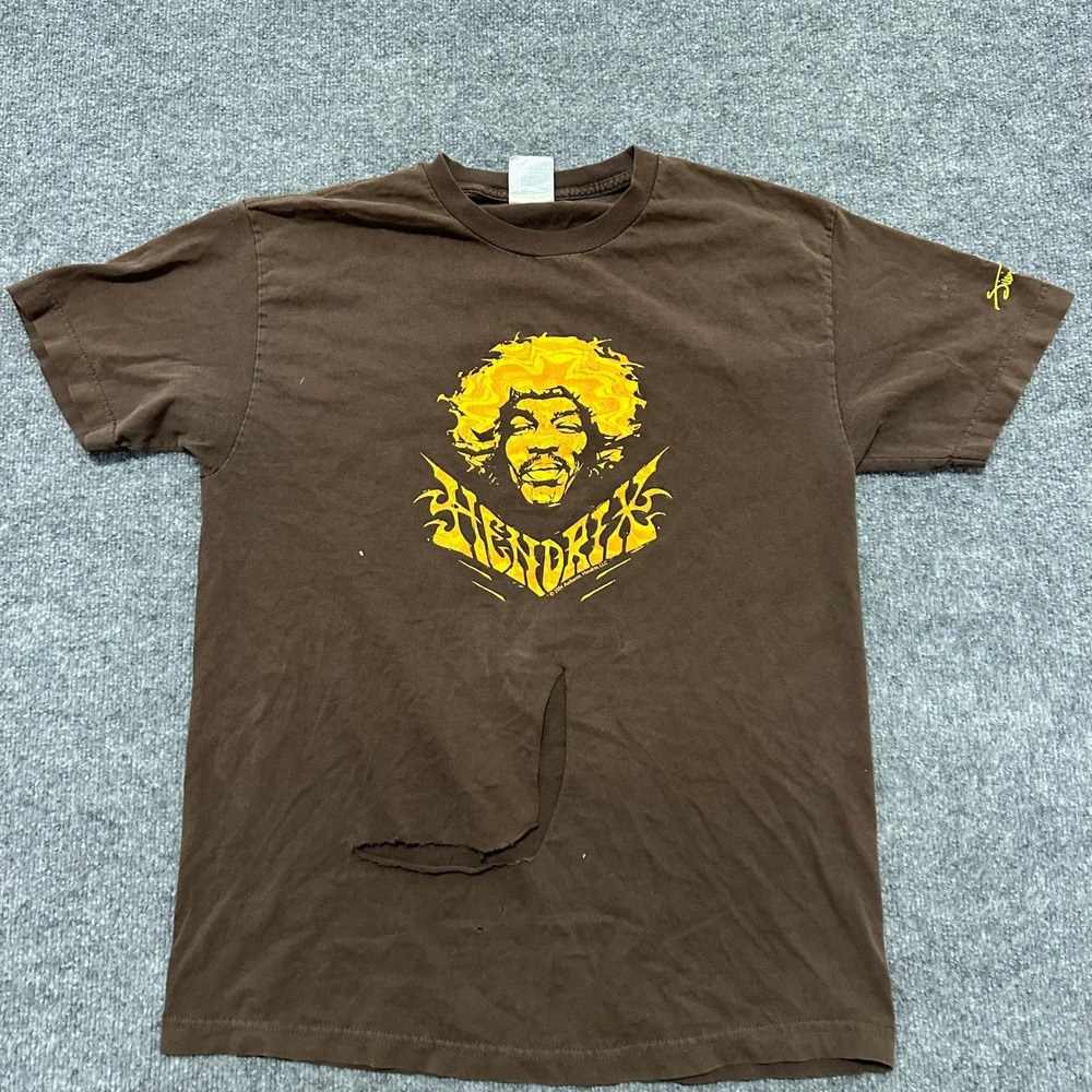 Alstyle Jimi Hendrix T-Shirt Mens Size L Brown Graphic Rock Band Distressed Rip
